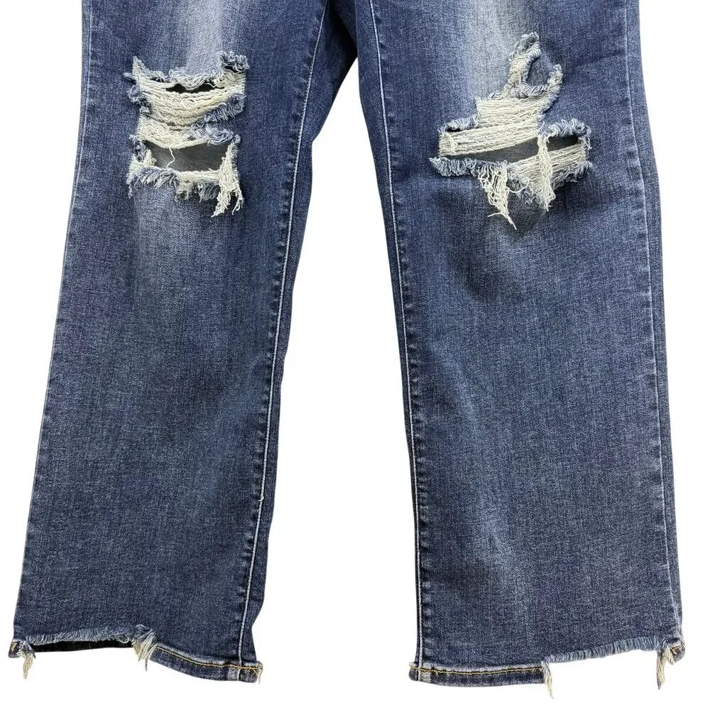 Judy Blue High Rise Straight Fit Distressed Jeans 18W Fray Hem Stretch Denim